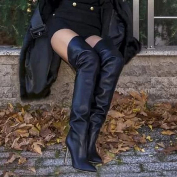 PARIS TEXAS Black Leather Nappa Over the Knee Boots 39 - Picture 3 of 9